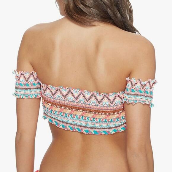 Body Glove Bliss Off The Shoulder Smocked Southwestern Print Bikini Top Size L - Picture 8 of 13